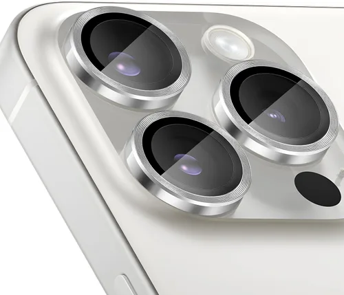 Vista 10 de Protector de lente de cámara para iPhone 15 Pro/15 Pro Max, protector de lente de anillo de cámara de vidrio templado individual con bandeja