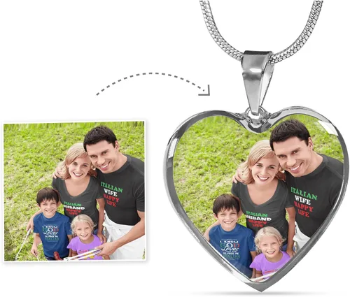 Vista 8 de Collar de corazón de plata con foto personalizada pon tu imagen favorita en esta joyería con tu mensaje personalizado grabado como un regalo
