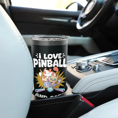 Vista 6 de Pinball and Cats 90s Nostalgia Pinball Wizard Pet Cat Lover Stainless Steel Insulated Tumbler