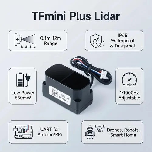 Vista 4 de TFmini Plus Lidar Módulo de un solo punto TOF TF mini Plus Sensor de rango láser 0.3 ft ~ 39.4 ft 1-1000Hz IP65 Sensor de distancia a prueba
