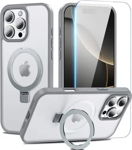 Vista 8 de Fin2feel Funda para iPhone 16 Pro Max con soporte magnético y protector de pantalla, protección militar contra caídas de 12 pies, compatible