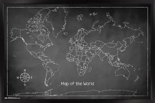 Vista 8 de Trends International Chalk Map-World - Póster de pared, 14.725 x 22.375 pulgadas, versión enmarcada de madera de granero Versión enmarcada Barnwood