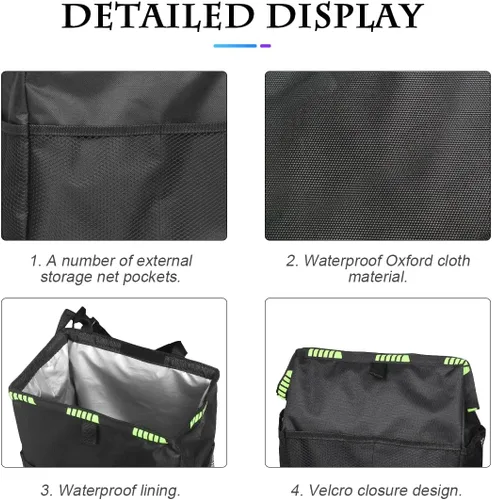 Vista 4 de Fekey&JF Bote de basura colgante para automóvil con bolsillos de almacenamiento, bolsa de basura Oxford impermeable a prueba de fugas, organizador