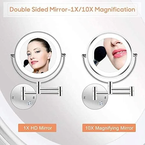 Vista 6 de Lighted Makeup Mirror 10x Wall Mounted Shaving Mirrors Magnifying with Dimmable Lights, Bathroom Mirror with Lights and Magnification, Touch Sn, UK