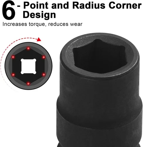 Vista 3 de Jetech - Llave de vaso de impacto profundo de 3/4 pulgadas con diseño de 6 puntos, aleación de acero cromo molibdeno tratada térmicamente, métrica