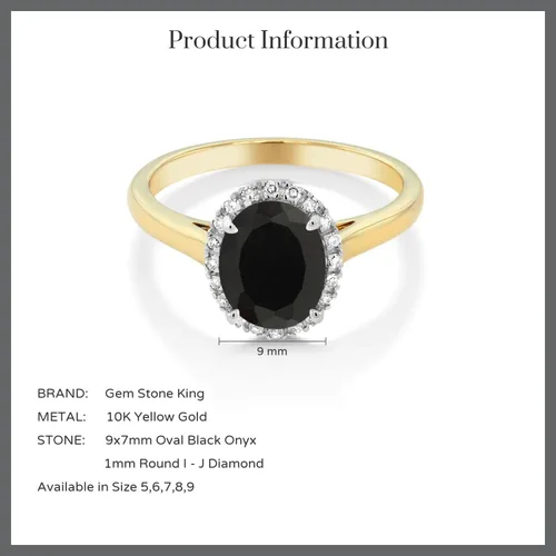 Vista 33 de Gem Stone King Anillo de compromiso ovalado de oro amarillo de 10 quilates con piedra natal y halo de diamantes Ovalado de 0.354 x 0.276 in