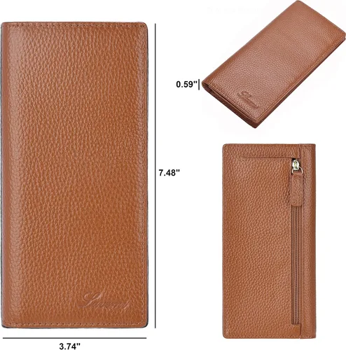 Vista 4 de Lavemi Carteras de cuero ultrafinas con bloqueo RFID para tarjetas de crédito plegables para mujeres