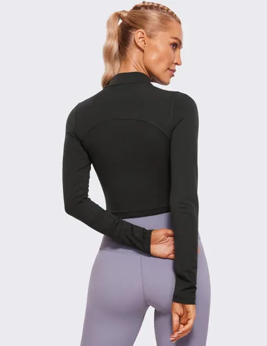 Vista 2 de CRZ YOGA Butterluxe - Camiseta corta de manga larga con cuello alto falso para mujer, ajustada, atlética, entrenamiento, casual, capa base