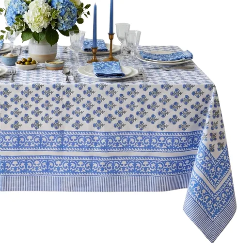 Vista 65 de ATOSII Mantel 100% algodón, Amara, floral, hecho a mano, rectangular, de lino, para cocina, comedor, fiestas, bodas, exteriores, picnics, Pascua