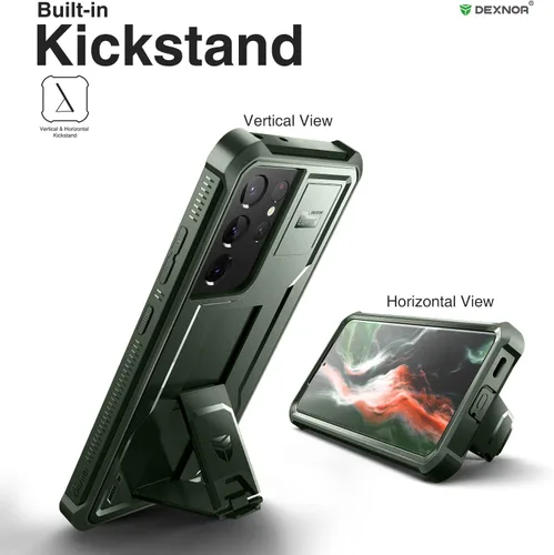Vista 4 de Dexnor Funda para Samsung Galaxy S21 Ultra, [Protector de pantalla y soporte integrados] Protección de grado militar resistente a prueba de golpes