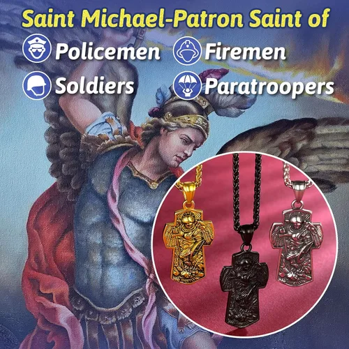 Vista 5 de FaithHeart - Collar de San Miguel, dije personalizado de protección del arcángel, para hombres y mujeres, acero inoxidablechapado en oro Medalla
