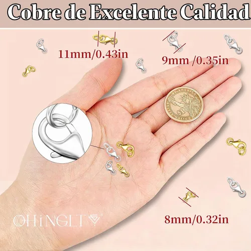 Vista 5 de OHINGLT - Cierres de pinza de langosta con 2 anillos cerrados, cierre de joyería de plata 12 piezas plateadas