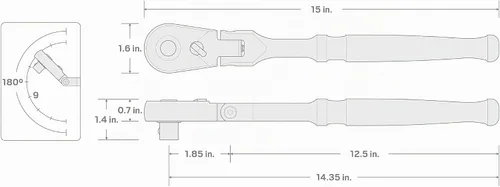 Vista 7 de TEKTON Trinquete largo de liberación rápida con cabezal flexible de 1/2 pulgada de impulso x 14 pulgadas SRH31214