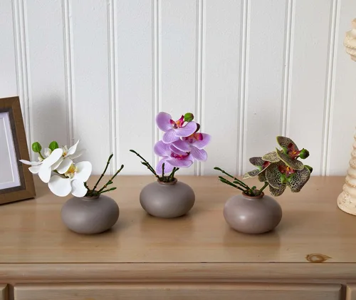 Vista 5 de Nearly Natural Arreglo artificial de orquídea Phalaenopsis de 7 pulgadas, juego de 3