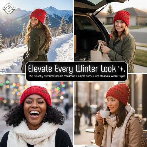 Vista 270 de Funky Junque Gorro de moda de punto trenzado de talla extragrande, grueso, abrigado, suave y holgado