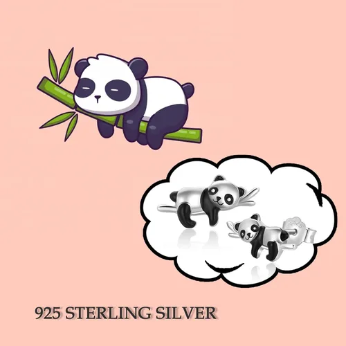 Vista 2 de Pendientes de animal de plata de ley 925 con diseño de pandakoalaperezoso, joyería de animales, regalo para mujeres y niñas, aretes hipoalergénicos
