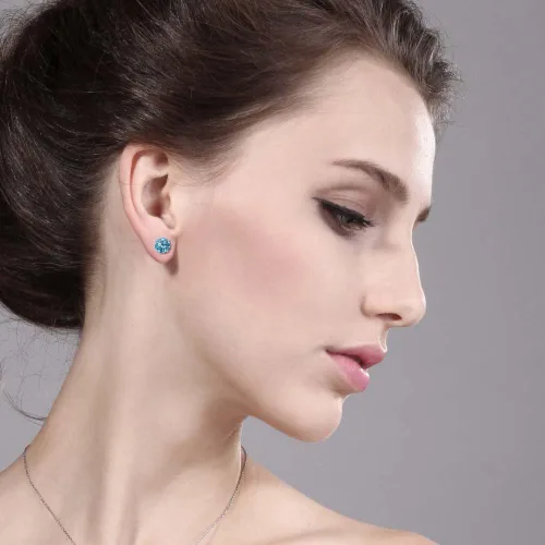 Vista 3 de Gem Stone King Aretes de oro blanco sólido de 14 quilates con piedra natal redonda de 0.315 in Aretes de oro con respaldo cómodo para mujer