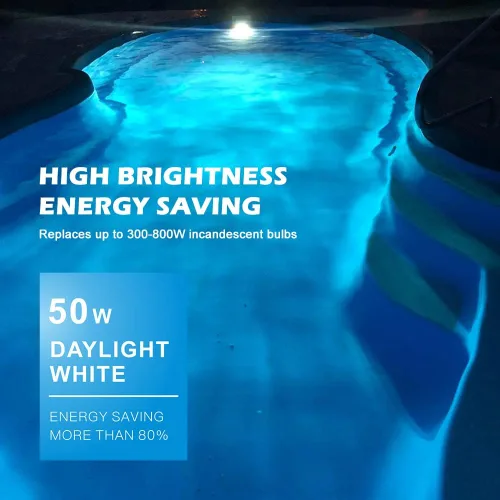 Vista 2 de Bombilla LED de piscina de 12 V, 50 W, 5000 lúmenes, 6000 K, luz diurna blanca LED para piscina, reemplaza hasta 200-800 W bombilla tradicional