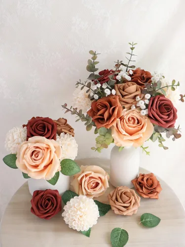 Vista 4 de D-Seven Flores artificiales, combo de terracota otoñal Otoño Terracota