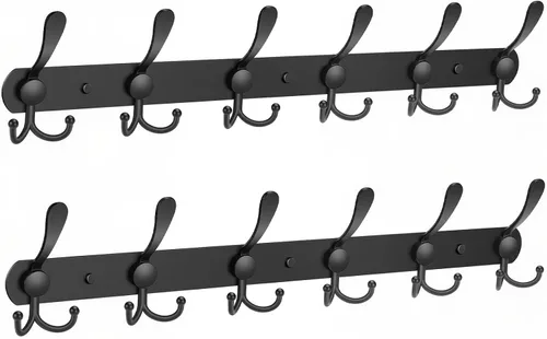 Vista 19 de YUNISS Perchero montado en la pared, 3 ganchos triangulares de acero inoxidable para abrigos, sombreros, batas, toallas en recibidor y entrada Negro