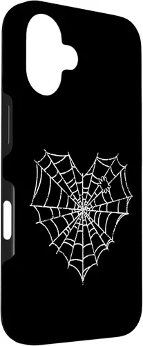 Vista 3 de iPhone 16 Halloween Spider Web Disfraz lindo corazón araña funda