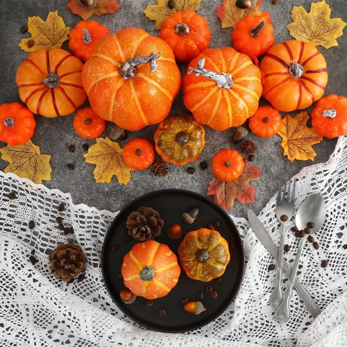 Vista 4 de Ywlake 16 piezas de calabazas de otoño, decorativas grandes y pequeñas para exteriores, de espuma naranja, de plástico, falsas, calabazas