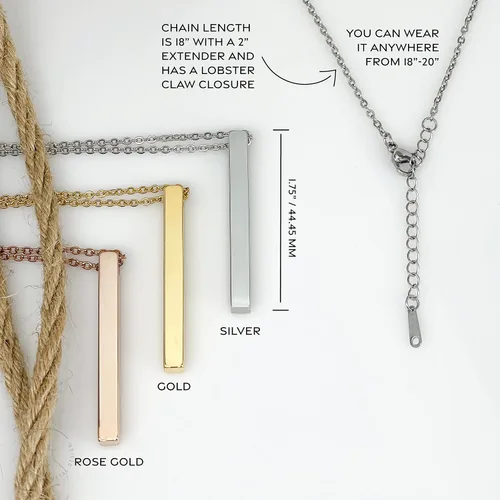 Vista 5 de Custom Cube Necklace for Women 4 Sides Bar Necklace Personalized Necklace 3D Bar Necklace 3D Cube Necklace Personalize Valentines Day Gift for Mom