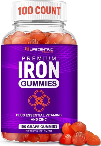 Vista 2 de LifeCentricHealth - Gomitas de hierro Gomitas de biotina, zinc, vitamina B, ácido fólico, veganas, sin gluten, para mujeres y hombres