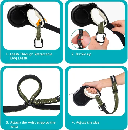 Vista 5 de PetBonus Correa de muñeca para perro, correa de seguridad para correa retráctil, correa corta reflectante con cerradura y mango acolchado suave