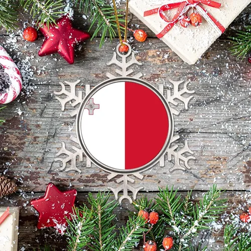 Vista 7 de Adornos de Navidad de metal con copo de nieve de Malta, recuerdo patriótico, regalo de recuerdo de país, adornos para árbol de Navidad, bandera