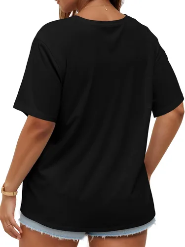 Vista 4 de Blusas de Talla Grande Casuales Camisetas Oversized para Mujeres Ajuste Holgado Cuello Redondo Blusas Camisetas Básicas de Verano Tees