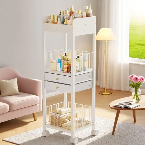 Vista 7 de Organizador de maquillaje, carrito de almacenamiento, organizador de cuidado de la piel con 2 cajones, organizador de maquillaje para cosméticos
