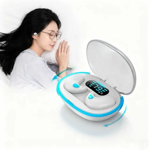 Vista 8 de Auriculares intrauditivos inalámbricos Bluetooth para dormir, mini auriculares invisibles con pantalla digital LED, funda de carga, adecuados