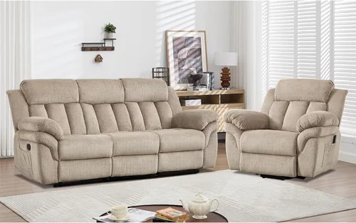 Vista 24 de CANMOV Juego de sofá reclinable, sofá biplaza reclinable manual y sofá de 3 plazas con reposabrazos sobrerelleno para sala de estar, muebles de Gris