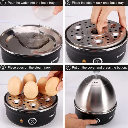 Vista 6 de VOBAGA Cocedor Eléctrico de Huevos, Hervidor Rápido de Huevos con Apagado Automático para Huevos Pasados por Agua, Término Medio, Duros, Escalfados
