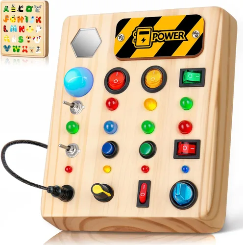 Vista 10 de TINTECUSA Tablero Ocupado con Luz LED, Juguetes Sensoriales de Madera para Niños Pequeños, Juguete Musical Montessori para Avión, Actividades