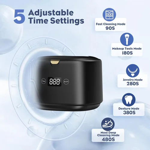 Vista 3 de Limpiador ultrasónico de 30 W, limpiador ultrasónico profesional de joyas, 45 kHz 7.8 fl oz, máquina de limpieza portátil para dentaduras