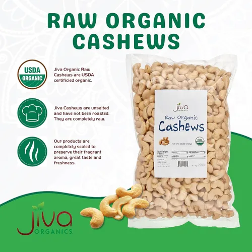 Vista 4 de Anacardos Jiva Organics sin procesar, orgánicos, en una bolsa de 2 libras (en total)