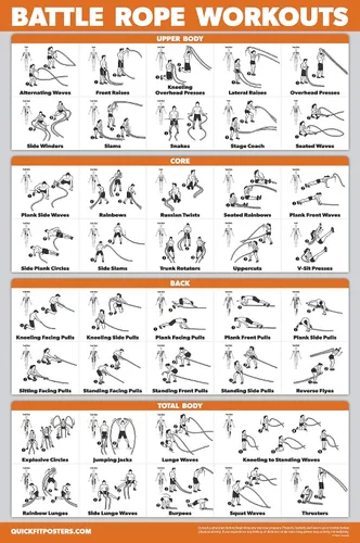Vista 5 de QuickFit - Juego de 2 pósteres de ejercicios con pelota medicinal y cuerda de batalla, juego de 2 tablas de ejercicios (laminados, 18 x 24 pulgadas)