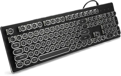 Vista 5 de 070 Teclado mecánico retro para juegos de 104 teclas, luz mixta, impermeable, cable USB, diseño ergonómico (negro)