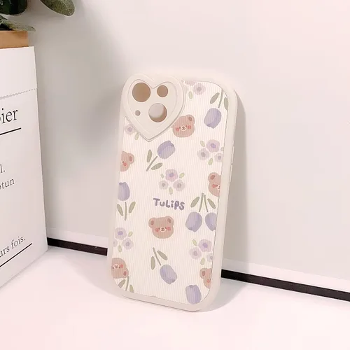 Vista 5 de Lovmooful Funda para iPhone 13 con diseño de oso lindo floral con lente de flor (Bear Flower)