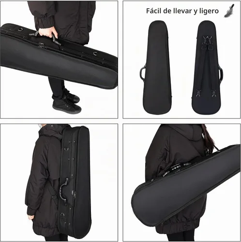 Vista 10 de Estuche básico, profesional, rígido, liviano, con forma triangular, para violín, de la marca ADM , Talla full