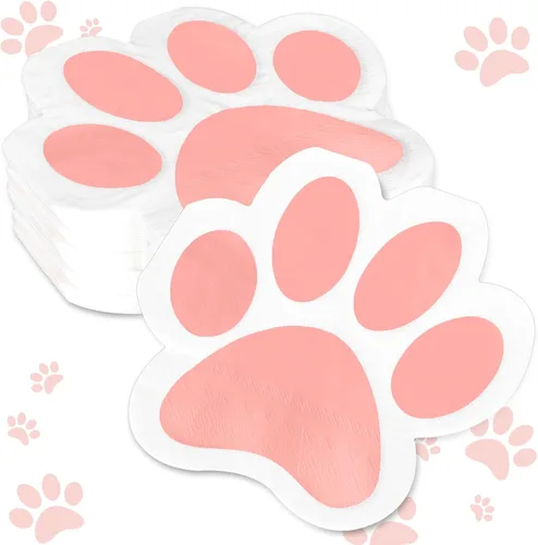 Vista 8 de Whaline Servilletas de papel con diseño de pata de perro, 100 unidades, servilletas con estampado de patas de mascotas, servilletas de almuerzo