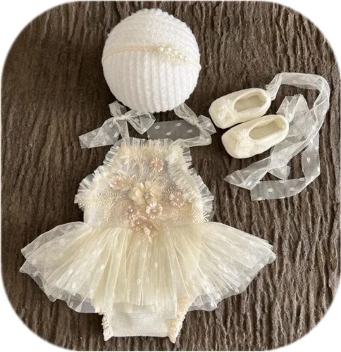 Vista 2 de Trajes de fotografía para recién nacidos, accesorios de fotografía para recién nacidos, diadema de tutú de encaje, traje de sesión de fotos