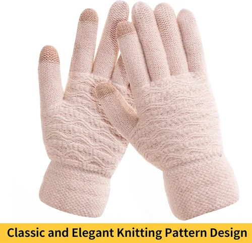 Vista 4 de Guantes de invierno cálidos para pantalla táctil para mujer, guantes térmicos de punto de lana con forro polar para clima frío