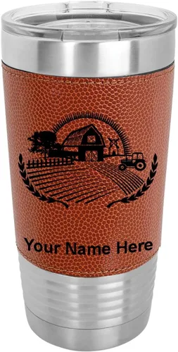 Vista 12 de LaserGram Vaso aislado al vacío de 20 onzas, granja, grabado personalizado incluido (piel sintética, estilo béisbol)
