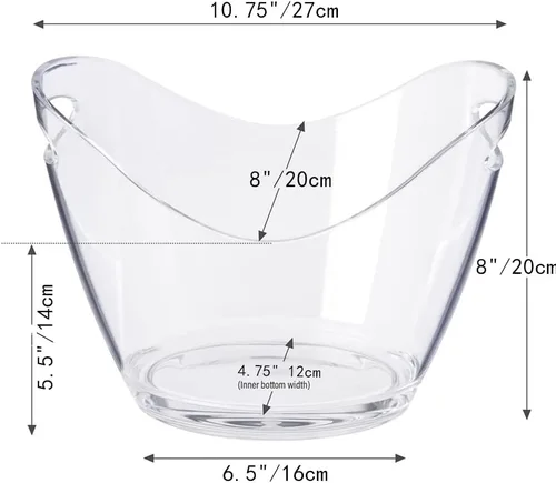 Vista 3 de Enfriador de vino y tina de bebidas para fiestas, cubo de hielo acrílico transparente de grado alimenticio, bañera de almacenamiento de 3.5 litros