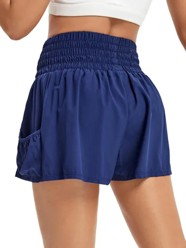 Vista 4 de Blaosn Pantalones cortos fluidos de cintura alta para mujer, gimnasio, yoga, atletismo, correr, tenis, faldas con bolsillos, ropa bonita de verano