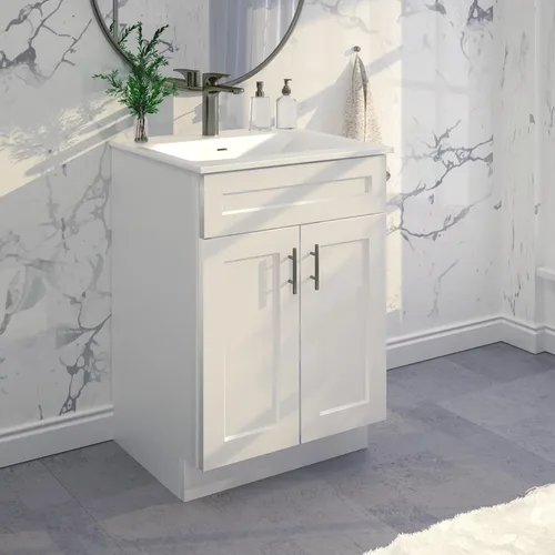 Vista 5 de La Royal Mueble de baño con base de lavabo blanco listo para montar, 24 pulgadas de ancho