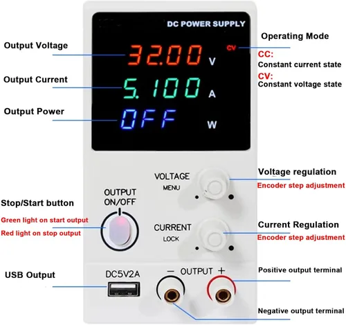 Vista 3 de Fuente de alimentación CC variable 30V 10A Fuente de alimentación de banco Pantalla de 4 dígitos con interruptor de encendido/apagado de salida